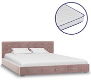 vidaXL Bed met traagschuim matras fluweel roze 140x200 cm