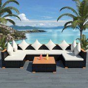 vidaXL 7-delige Loungeset met kussens poly rattan zwart