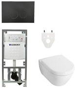 Villeroy Boch Subway 2.0 DirectFlush Toiletset - geberit reservoir - bedieningsplaat ronde knoppen - softclose - mat zwart 701131/SW706188/0124060/GA26028