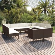 vidaXL 12-delige Loungeset met kussens poly rattan bruin