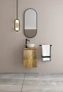 MD Interior Bello toiletmeubel mangohout met zwart-witte terrazzo waskom rechts