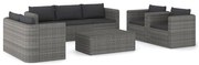 vidaXL 8-delige Loungeset met kussens poly rattan grijs