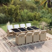 vidaXL 9-delige Tuinset met kussens poly rattan beige