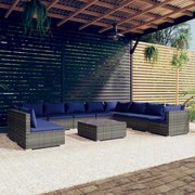 vidaXL 11-delige Loungeset met kussens poly rattan grijs