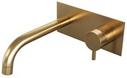 Brauer Gold Edition ColdStart wastafelkraan inbouw gebogen uitloop met achterplaat model B1 geborsteld messing PVD