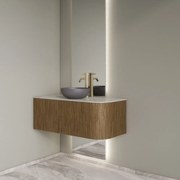 Gliss Design Alluro badmeubel ribbelfront met ronding rechts 100cm castle brown en wit marmer toppaneel