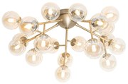 Art Deco plafondlamp brons met amber glas 20-lichts - Bianca