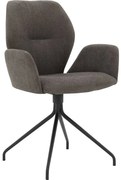 Goossens Eetkamerstoel Hera bruin stof met armleuning, modern design