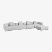 Modulaire 4-delige Bank Met Hoge Armleuning En Poef (↔︎480 Cm) Bruna Stof Gris Glacial - Sklum