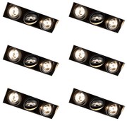 Set van 6 Inbouwspot zwart GU10 AR70 trimless 3-lichts - Oneon GU10 Binnenverlichting Lamp