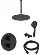 Saniclear Nero inbouwregendouche 20cm rond met plafondarm en 3 standen handdouche zwart mat