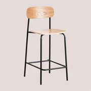 65cm Hoge Stapelbare Kruk In Ijzer En Hout Wilpier Zwart & Natuurlijk Hout - Sklum