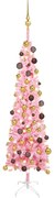 vidaXL Kerstboom met LED's en kerstballen smal 150 cm roze