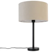 Moderne tafellamp zwart met boucle kap lichtbruin 35 cm - Simplo Design E27 rond Binnenverlichting Lamp