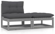 vidaXL 2-delige Loungeset met kussens massief grenenhout grijs