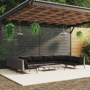 vidaXL 10-delige Loungeset met kussens poly rattan donkergrijs