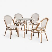 Brielle Bistro Ronde Tafelset (80 Cm Diameter) En 4 Stapelbare Aluminium Tuinstoelen Gardenia Wit - Sklum