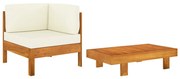 vidaXL 2-delige Loungeset met crèmewitte kussens acaciahout