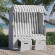 vidaXL Strandstoel met luifel poly rattan en massief hout grijs en wit