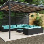 vidaXL 12-delige Loungeset met kussens poly rattan zwart