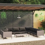 vidaXL 10-delige Loungeset met kussens poly rattan donkergrijs