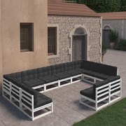 vidaXL 12-delige Loungeset met kussens massief grenenhout wit