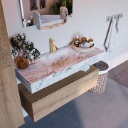 Mondiaz Alan DLux badmeubel 110cm washed oak 1 lade met wastafel glace midden 1 kraangat