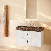 Muebles Murcia badmeubel ribbelfront 100cm wit mat met Dark Emperador wastafel met kraangat