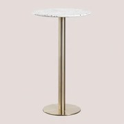 Ronde Hoge Bartafel Ø60 Cm In Malibu Terrazzo Wit & Champagne Goud - Sklum