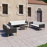 vidaXL 5-delige Loungeset met kussens poly rattan zwart