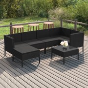 vidaXL 7-delige Loungeset met kussens poly rattan zwart