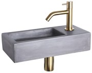 Differnz Hura fonteinset - 38x18x9cm - Rechthoek - 1 kraangat - Goud mat gebogen kraan - Beton Grijs 38.005.24