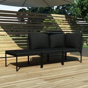 vidaXL 3-delige Loungeset met kussens PVC zwart