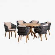 Set Van Ronde Houten Tafel (ø120 Cm) Naele En 6 Barker Eetkamerstoelen Grijs – Antraciet - Sklum