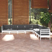 vidaXL 9-delige Loungeset met kussens massief grenenhout wit