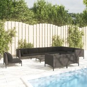 vidaXL 11-delige Loungeset met kussens poly rattan donkergrijs