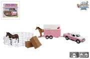 Kids Globe Mitsubishi met paardentrailer en accessoires 27 cm roze