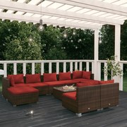 vidaXL 10-delige Loungeset met kussens poly rattan bruin