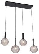 Design hanglamp zwart met smoke glas 4-lichts  - Chico