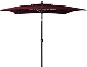 vidaXL Parasol 3-laags met aluminium paal 2,5x2,5 m bordeauxrood