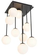 Moderne plafondlamp zwart met opaal glas 9-lichts - Athens