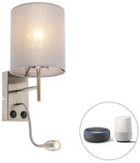 Smart wandlamp met dimmer staal met grijze kap incl. Wifi A60 - Stacca Modern E27 cilinder / rond Binnenverlichting Lamp