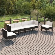 vidaXL 6-delige Loungeset met kussens poly rattan zwart