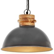 vidaXL Hanglamp industrieel rond E27 32 cm massief mangohout grijs