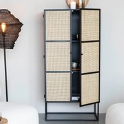 Japandi Kast Zwart Met Rotan - 70x38x145cm.