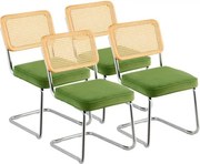 VEVOR rotan eetkamerstoelen, set van 4, moderne eetkamerstoelen, gestoffeerde fluwelen accentstoel met rotan rugleuning, retro eetkamerstoel voor in de keuken, woonkamer, slaapkamer, leeskamer, groen