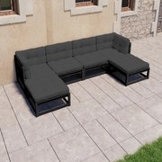 vidaXL 6-delige Loungeset met kussens massief grenenhout zwart