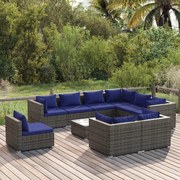 vidaXL 10-delige Loungeset met kussens poly rattan grijs