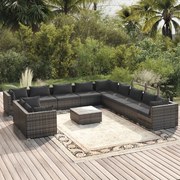 vidaXL 12-delige Loungeset met kussens poly rattan grijs