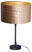 Tafellamp zwart met velours kap krokodil dessin 35cm - Parte Klassiek / Antiek, Modern E27 rond Binnenverlichting Lamp